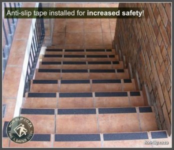 Anti-slip tape installed on slippery steps